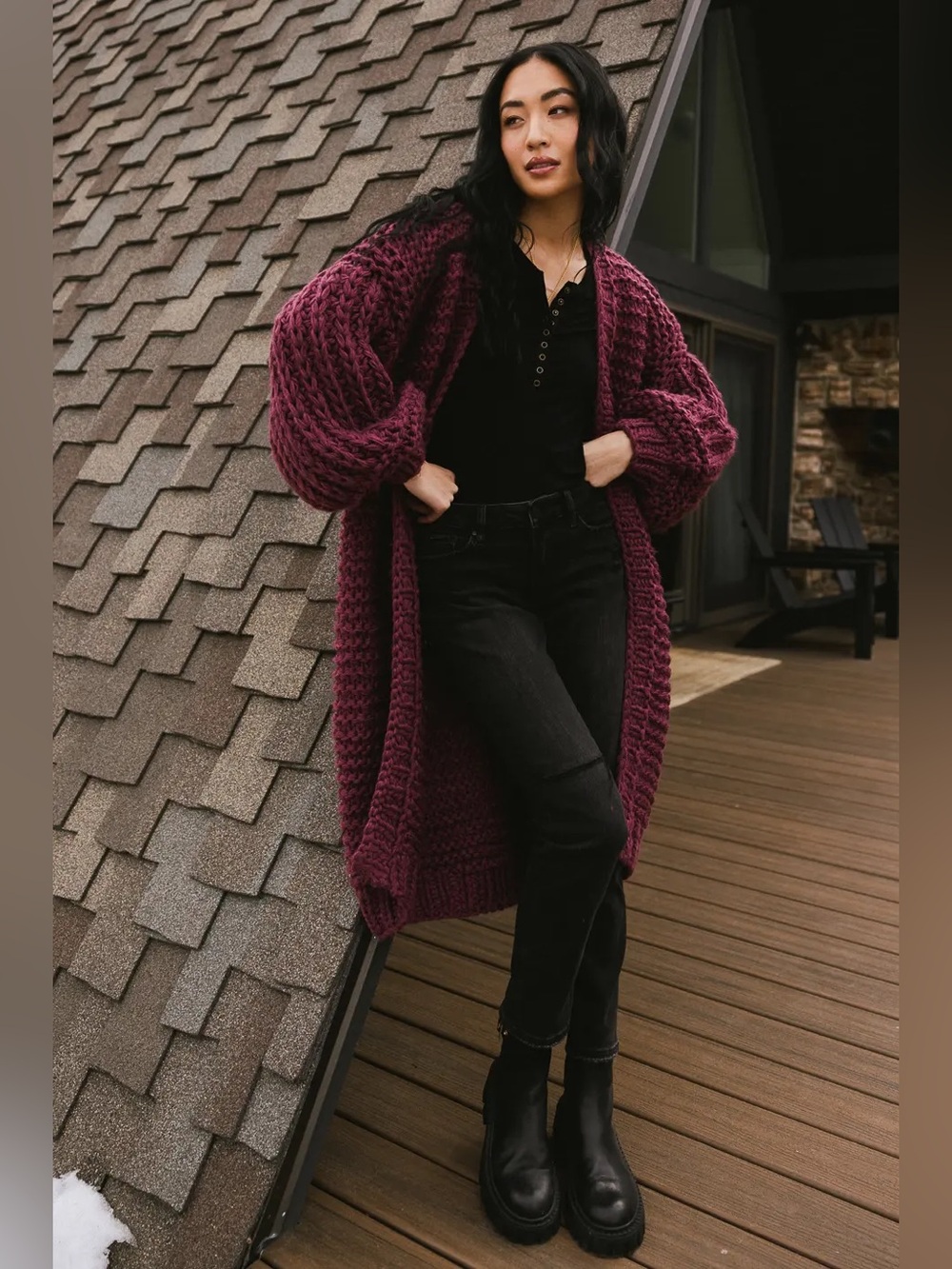 Bohme Chunky Open-Front Cardigan in Plum